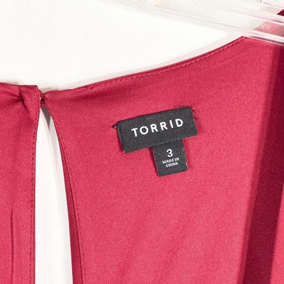 Torrid Plus Size 3X Top Peplum Crepe Sweetheart Neck Top Red‎ Keyhole Blouse 686 - Picture 11 of 12